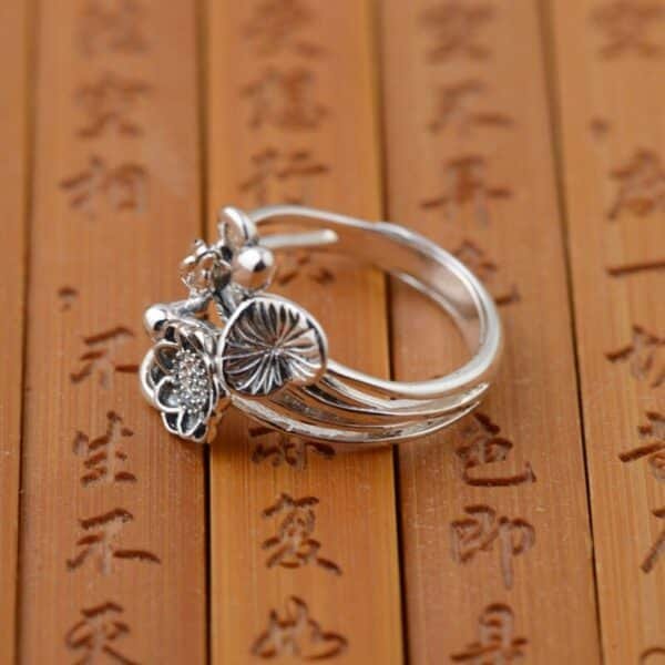 925 Sterling Silver Ring Open Flower and Button 4