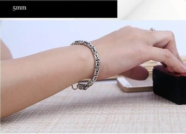 990 Silver Bracelet Good Fortune and Longevity on wrist example one