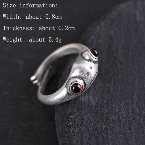 990 Sterling Silver Ring Resizable Frog Face detail red