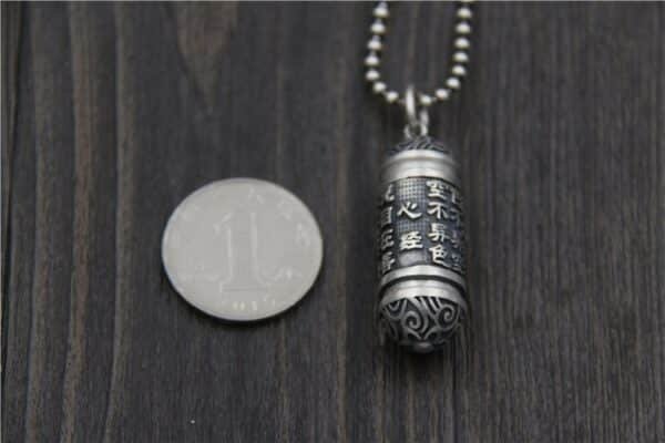 Pure Silver 999 Pendant Tibetan Good Fortune size compare with a coin