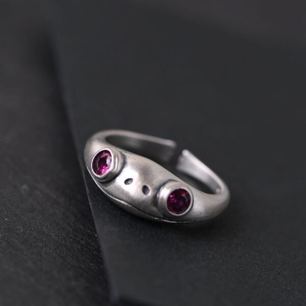 Sterling Silver Frog Ring face view with zircon