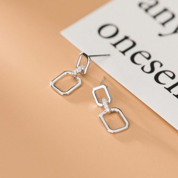 Sterling Silver Square Drop Earrings profile view