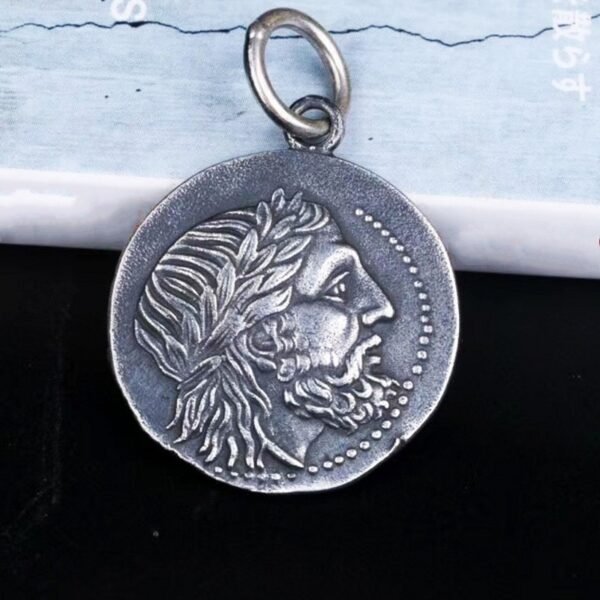 Greek God Sterling Silver Pendant Medal up front view