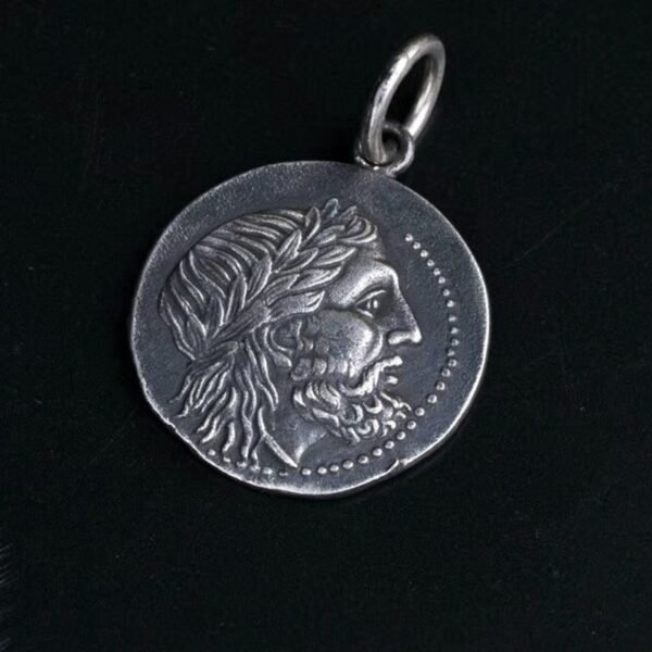 Greek God Sterling Silver Pendant Medal up view