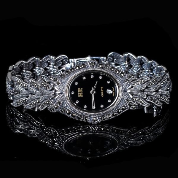 Sterling Silver Bracelet Watch Waterproof For Women black