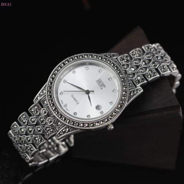 Sterling Silver Watch Men white face view