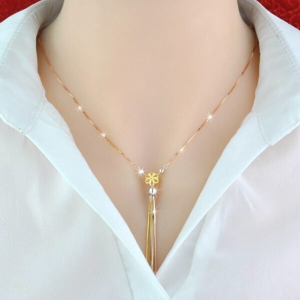 925 Sterling Silver Gold Plated Necklace on neck face view