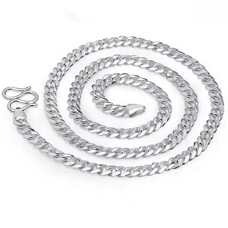 Real 999 Pure Silver Necklace For Men Women 6mm Curb Link Chain