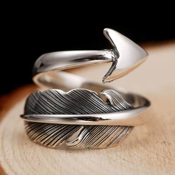 Feather Wrap Ring Silver face view