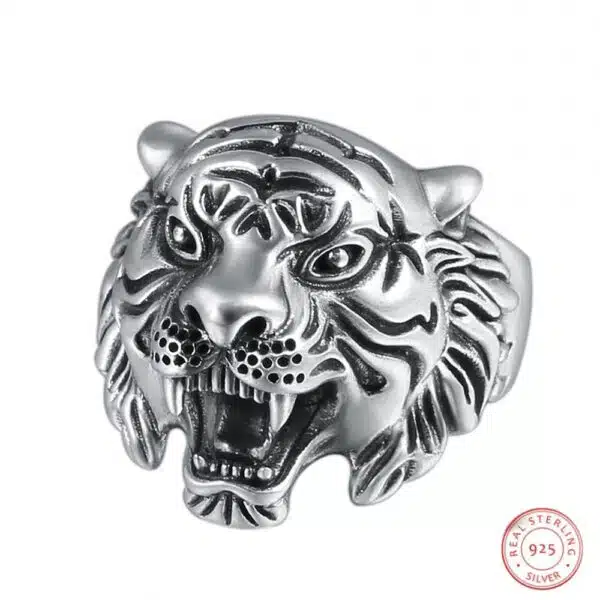 Mens Silver Tiger Ring demo