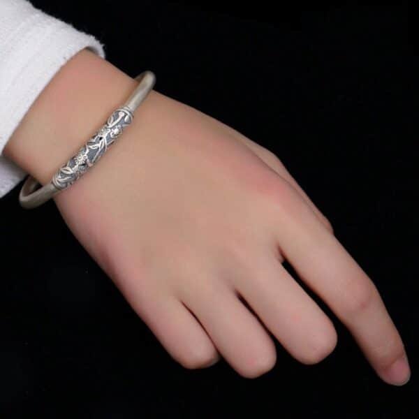 Open Bangle Bracelet Silver on wrist