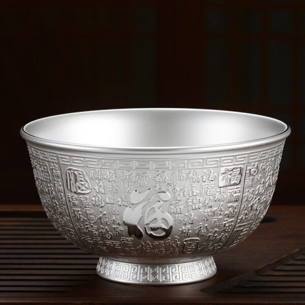 Pure Silver Bowl And Spoon Set face view