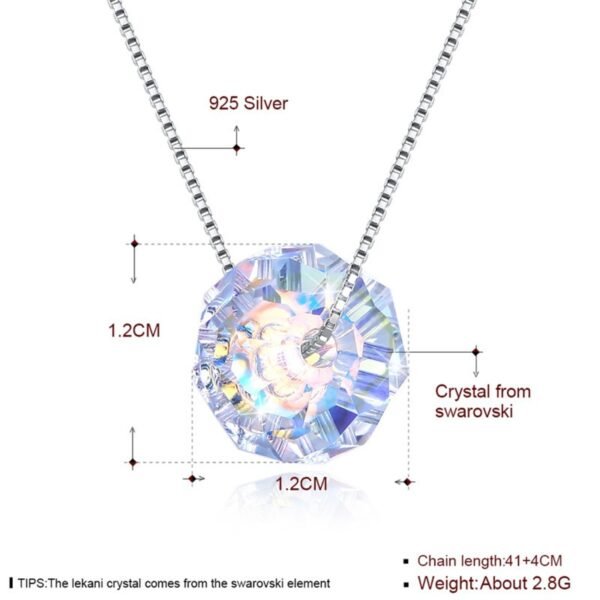 Sterling Silver Necklace With Crystal Pendant measures and details