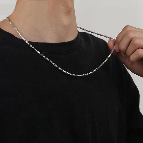 Sterling Silver Rectangle Link Chain on neck 2