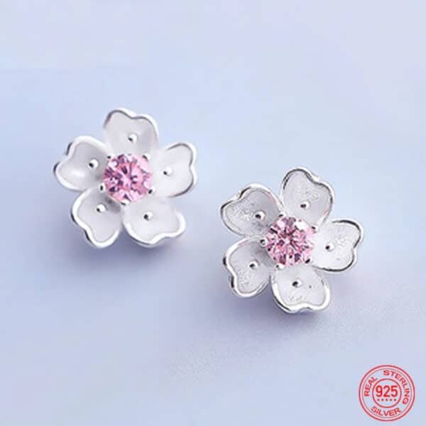 Cherry Blossom Earrings Silver up view