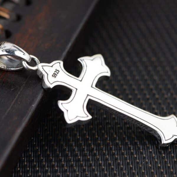 Engraved Silver Cross back view and stamp