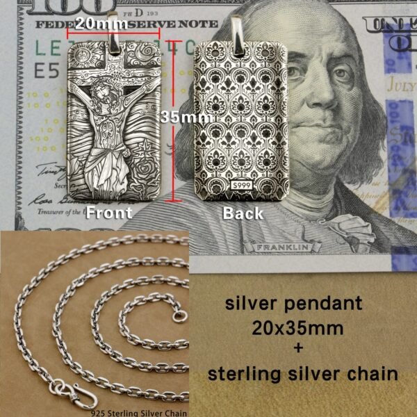Fine Silver Jesus Pendant with silver chain