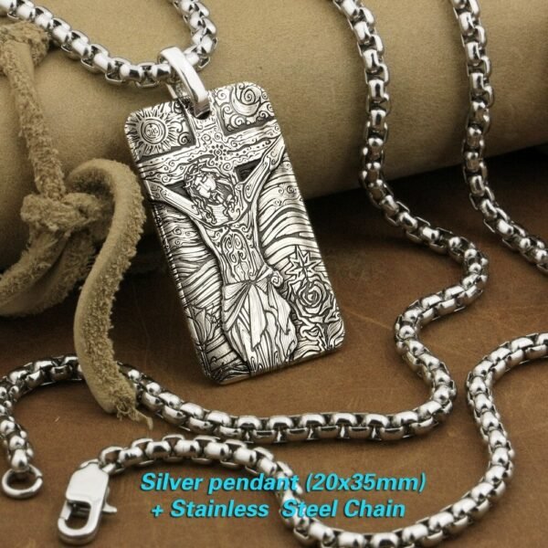 Fine Silver Jesus Pendant with stainless steel chain