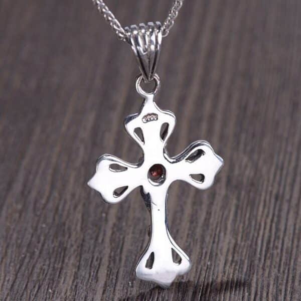 Garnet And Silver Cross Pendant back view