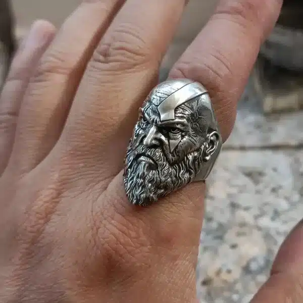 Kratos Silver Ring on finger 2