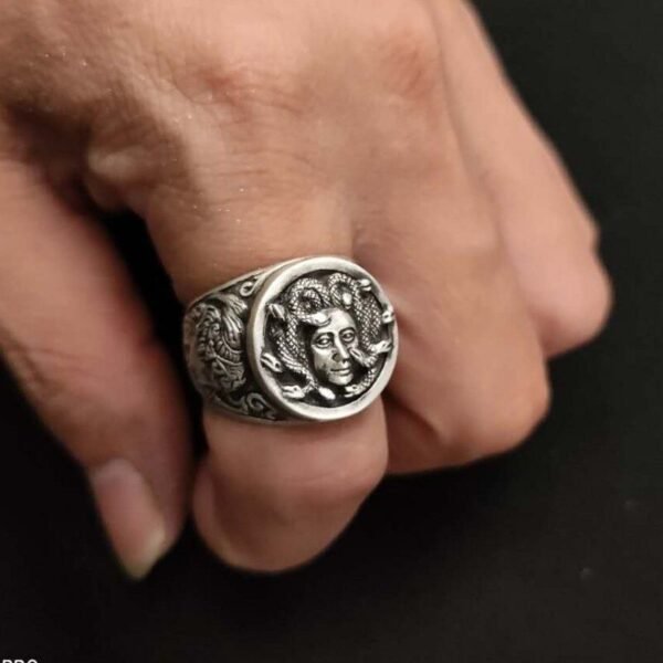 Medusa Ring Silver on finger 2