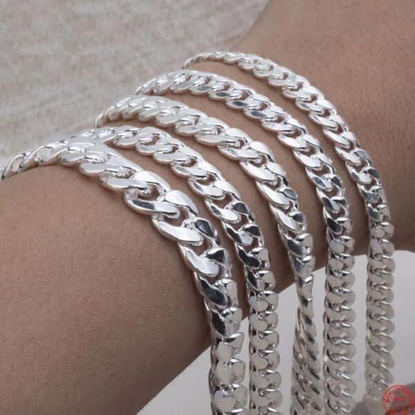 Pure Silver Cuban Link Bracelet example of length