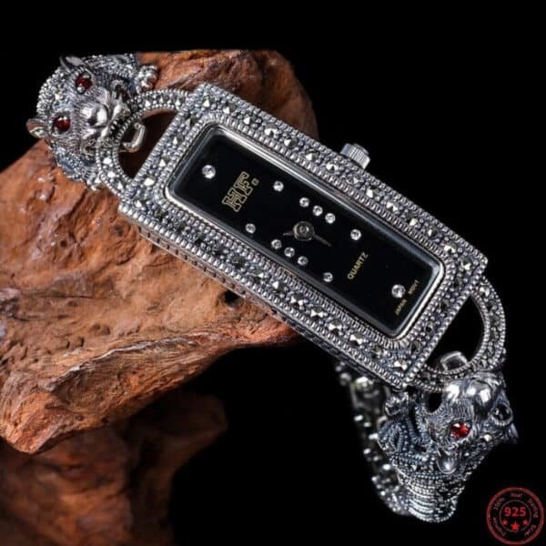 Silver Leopard Print Watch dial details