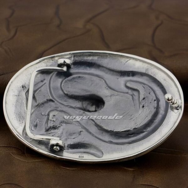 Sterling Silver Dragon Belt Buckle back view and stamp