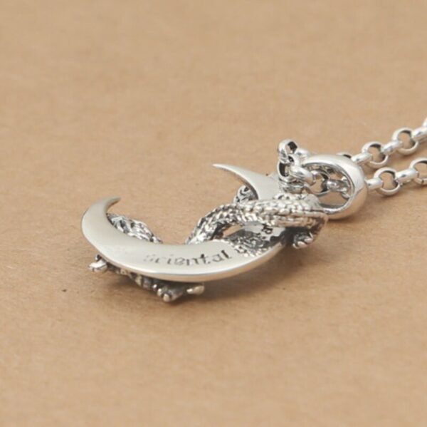Sterling Silver Dragon Moon Pendant details engraved