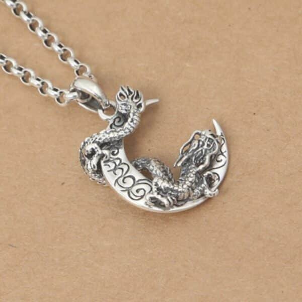 Sterling Silver Dragon Moon Pendant up view