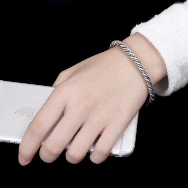 Silver Rope Bracelet on wrist