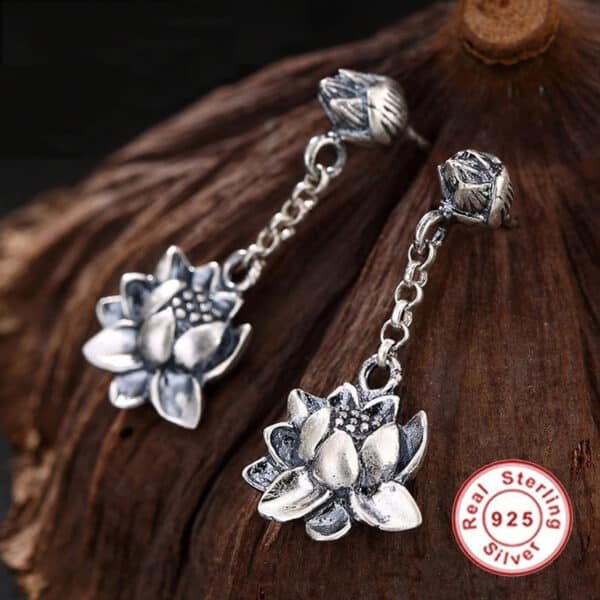 Sterling Silver lotus Drop Earrings example face view