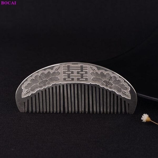 Hair Comb Silver Peony Pattern face view