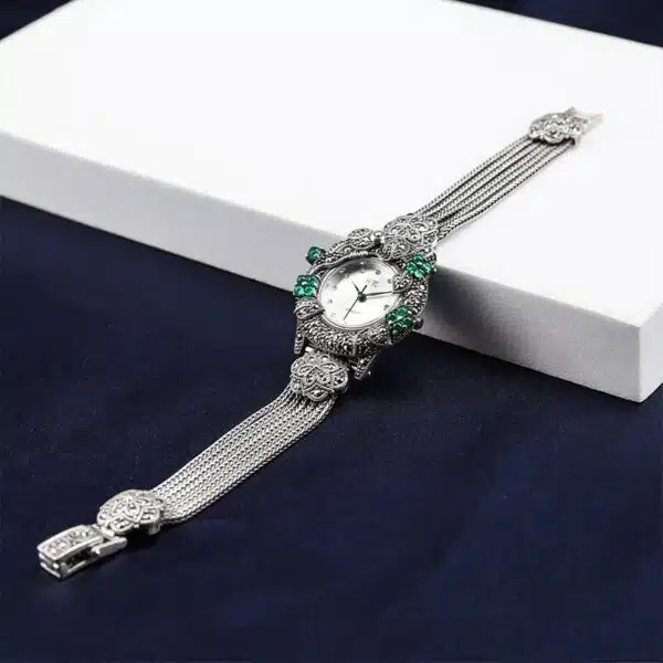 Onyx Silver Ladies Watch up view