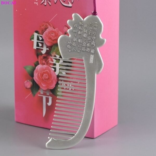 Silver Rose Hair Comb back view