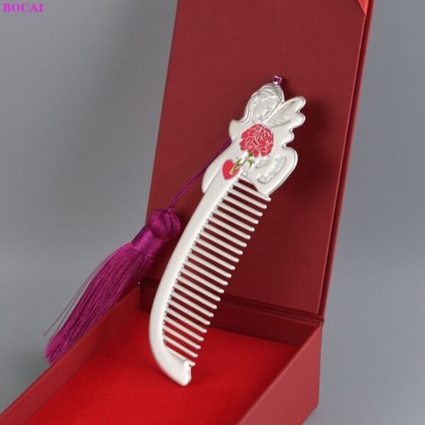 Silver Rose Hair Comb in box