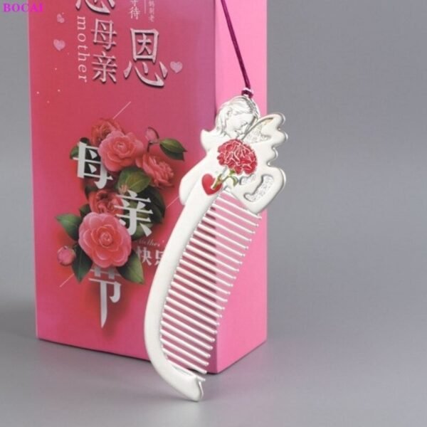 Silver Rose Hair Comb with box