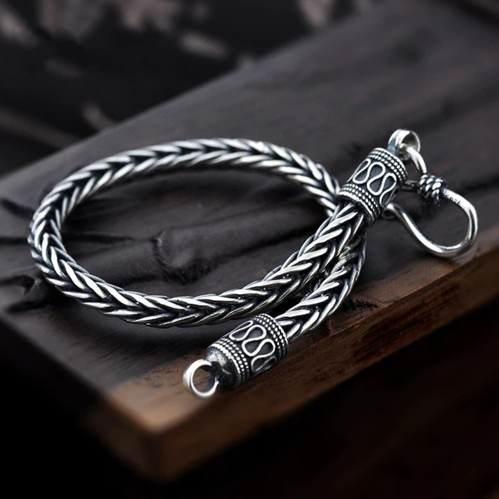 Heavy Sterling Silver Wheat Chain Bracelet