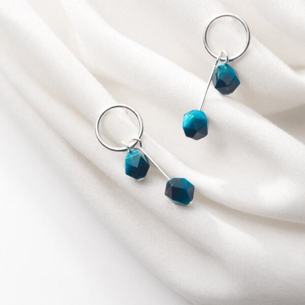 Blue Tigers Eye Earring Studs up view