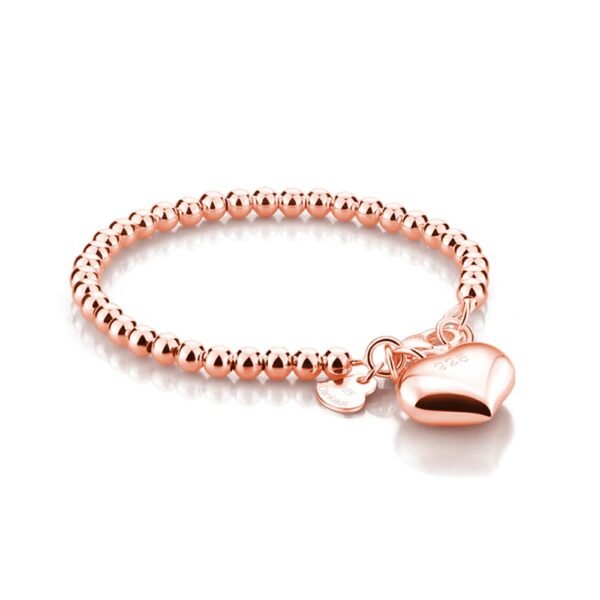 Heart And Bead Silver Bracelet rose gold
