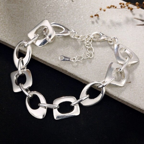 Large Chain Link Silver Bracelet face view