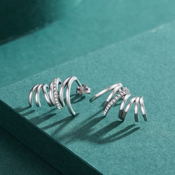 Silver Wave Stud Earrings face view
