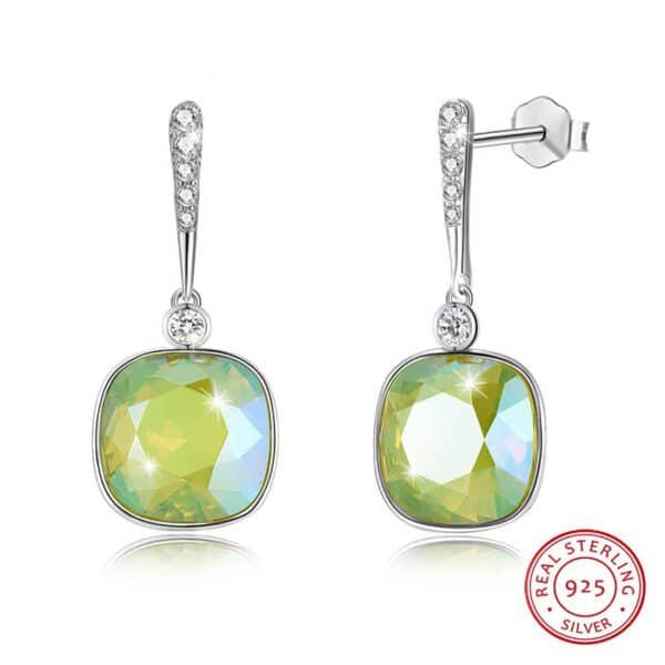 Square crystal dangle drop earrings demo green