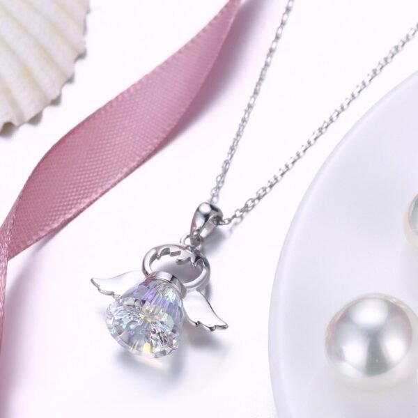 Sterling Silver Crystal Angel Pendant lay down view