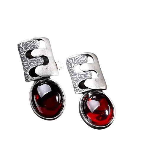 Red stone earrings silver demo