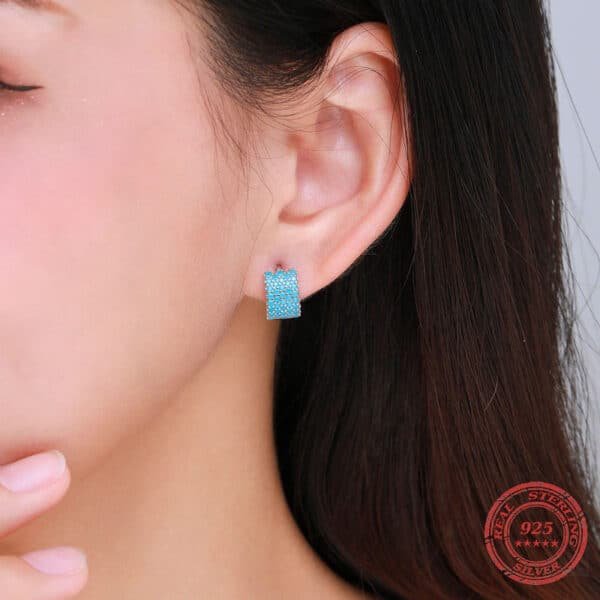 Sterling Silver Turquoise Earrings on ear
