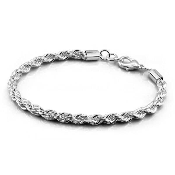 Thin silver rope chain bracelet demo