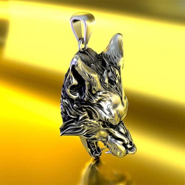 999 Silver Pendant wolf head side view