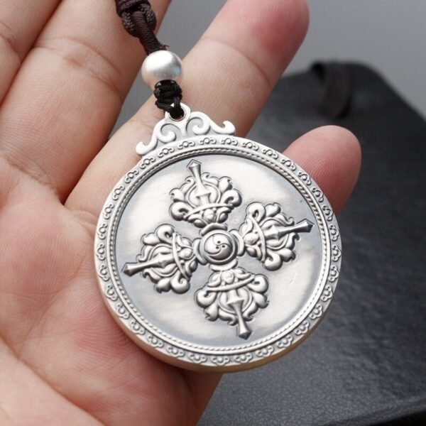 Buddha Silver Medallion Necklace back view