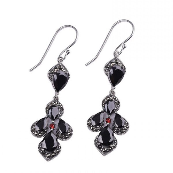 Black agate earrings silver demo
